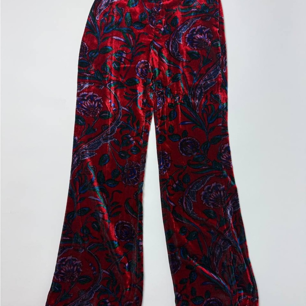 Floral Velvet Wide-Leg Pants